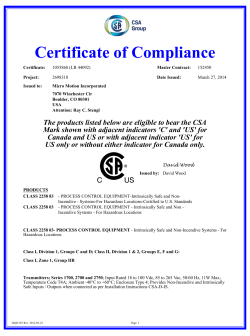 CSA Approval Certification for 1700-2700