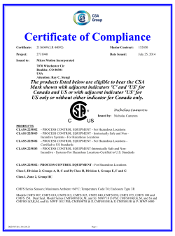 CSA CMFS Sensor Certificate