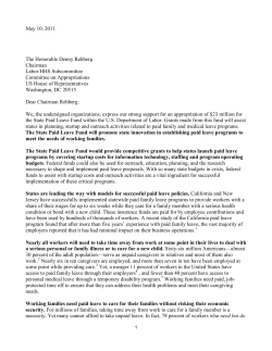 Letter in support of an appropriation of $23 million for the State Paid Leave Fund within the U.S. Department of Labor