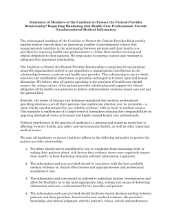 Statement on Mandating Health Care Professionals Provide Unsubstantiated Medical Information, April 2015