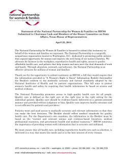 Statement of the National Partnership for Women & Families on HB708