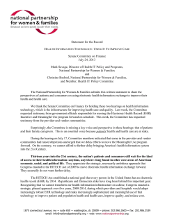 Senate Committee of Finance Statement for the Record - Health Information Technology: Using it to Improve Care