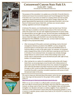 Cottonwood Canyon State Park Environmental Assessment, October 2015 Update