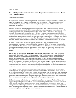 The Pregnant Workers Fairness Act Coalition Letter to Congress