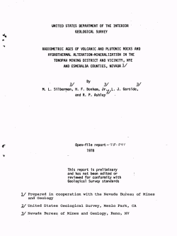 Silberman, M.L., Bonham, H.F., Garside, L.J., and Ashley, R.P., 1978, Radiometric Ages of Volcanic and Plutonic Rocks and Hydrothermal Alteration Mineralization in the Tonopah Mining District and Vicinity, Nye and Esmeralda Counties, Nevada: U.S. Geological Survey Open-File Report 78-841, 49 p.