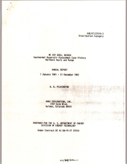 Pilkington, H.D., 1982, McCoy Area, Nevada Geothermal Reservoir Assessment Case History, Northern Basin and Range, Annual Report 1 January 1981 - 31 December 1981: DOE/ET/27010-3, AMAX Exploration Inc., under contract DE-AC-08-79-ET-27010, 23 p.
