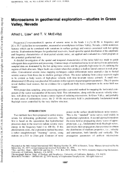 Liaw, A.L., and McEvilly, T.V., 1979, Microseisms in geothermal exploration; studies in Grass Valley, Nevada, Geophysics, vol. 44, no. 6, p. 1097-1115, Jun 1979.