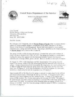 Laird, K.D., 1999, Personal communication to Larry Garside concerning an update to Thermal Waters of Nevada, 2p.