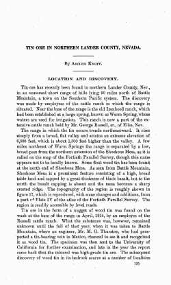 Knopf, Adolph, 1917, Tin Ore in Northern Lander County, Nevada: U.S. Geological Survey Bulletin 640G, p. 125-138.