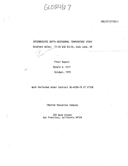 Hill, D.G., 1979, Intermediate Depth Geothermal Temperature Study, Gradient Holes: 11 33 and 63 33, Soda Lake, Nevada: United States Department of Energy, Division of Geothermal Energy, DOE/ET/27100 1, NV/SL/CRC-10, 37 p.