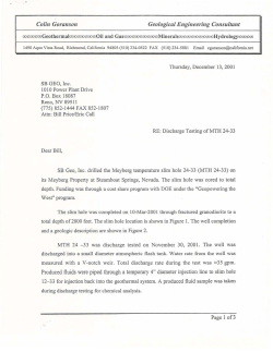 Goranson, C., 2001, Discharge Testing of MTH 24-33: Letter from Goranson to Price, 8 p. 