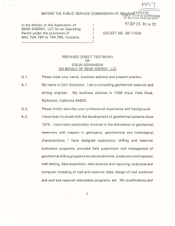 Goranson, C., 1997, In the Matter of the Application of RENO ENERGY, LLC for an Operating Permit: Prepared Direct Testimony of Colin Goranson on behalf of RENO ENERGY, LLC. 12 p.&nbsp;