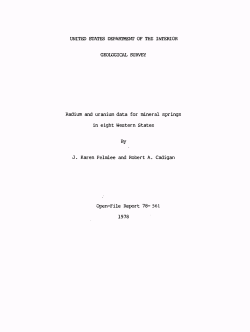 Felmlee, J.K, and Cadigan, R.A., 1978, Radium and Uranium Data for Mineral Springs in Eight Western States: U.S. Geological Survey Open-File Report 78-561, 48 p.