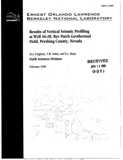 Feighner, M.A., Daley, T.M. and Majer, E.L. Results of Vertical Seismic Profiling at Well 46-28, Rye Patch Geothermal Field, Pershing County, Nevada, Lawrence Berkeley National Laboratory Report LBNL-41800, 1998.