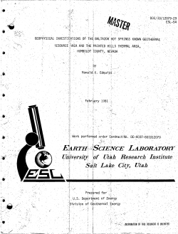 Edquist, R.K., 1981, Geophysical Investigation of the Baltazor Hot Springs Known Geothermal Resource Area and the Painted Hills Thermal Area, Humboldt County, Nevada: Utah University, Salt Lake City, Earth Science Lab, ESL-54, 101 p.