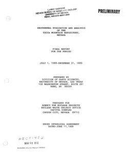 Division of Earth Sciences, University of Nevada, Las Vegas, 1989, Geothermal Evaluation and Analysis of the Yucca Mountain Repository, Nevada: 23p.