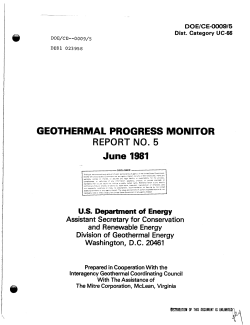 Department of Energy, 1981, Geothermal Progress Monitor, Report no. 5, June, 1981: U.S. Department of Energy, Division of Geothermal Energy, DOE/CE 0009/5, 93 p.
