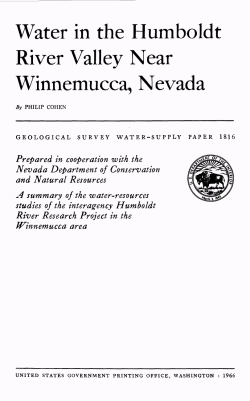 Cohen, Philip, 1966, Water in the Humboldt River Valley near Winnemucca, Nevada: U.S. Geological Survey Water Supply Paper 1816, 69 p.