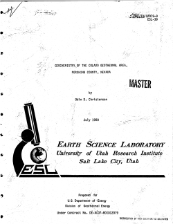 Christensen, O.D., 1980, Geochemistry of the Colado Geothermal area, Pershing County, Nevada: Earth Science Laboratory, (University of Utah Research Institute), DOE/ID/12079-9, ESL-39, 31 p.