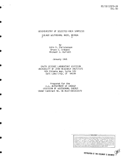 Christensen, O. D., B. S. Sibbett, and M. J. Bullett, 1981, Geochemistry of Selected Rock Samples: Colado Geothermal Area, Nevada: Earth Sciences Laboratory, (University of Utah Research Institute), DOE/ID/12079-24, ESL-50, 20 p.