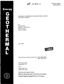 Beer, C., Hederman, W.F., Dolenc, M.R., and Allman, D.W., 1984, Resource Assessment for Geothermal Direct Use Applications, DOE/ET/12099-3, 66 pgs.