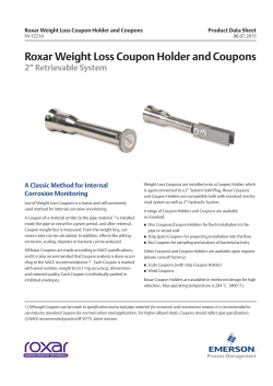 Roxar Retrievable Weight Loss Coupons Holders Data Sheet