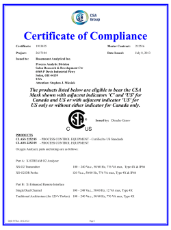 Certification: X-STREAM O2, Xi, XPS and 6888 CSA Certificate of Compliance