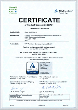 Certification: 6888A for O2 TUV QAL 1