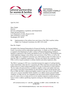 National Partnership Comments to DOL on Military Leave Provisions of the FMLA
