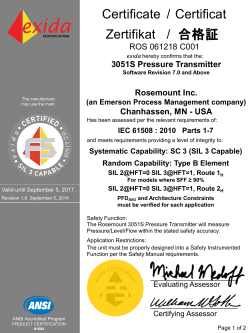 Safety Certificate: Rosemount 3051S Software Rev 7.0 and above