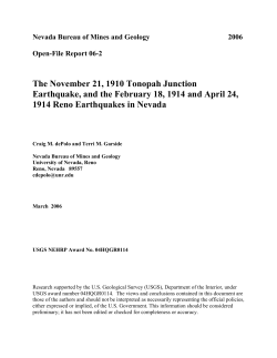 The November 21, 1910 Tonopah Junction earthquake, and the February 18, 1914 and April 24, 1914 Reno earthquakes in Nevada