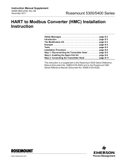Manual Supplement: HART to Modbus Converter (HMC) Installation Instruction