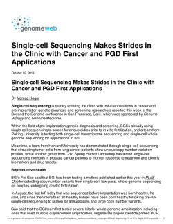 Single-cell Sequencing Makes Strides in the Clinic with Cancer and PGD First Applications