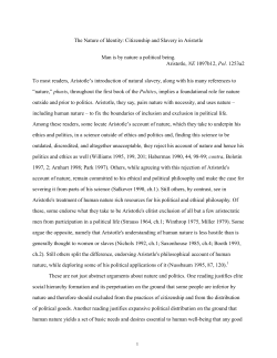 "The Nature of Identity: Citizenship and Slavery in Aristotle"