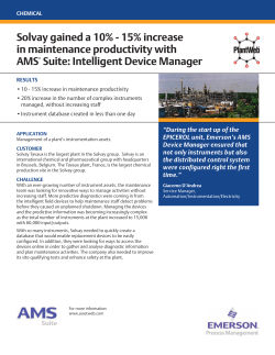 Solvay gained a 10% - 15% increase in maintenance productivity with AMS Suite: Intelligent Device Manager