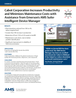 Cabot Corporation Increases Productivity and Minimizes Maintenance Costs with Assistance from Emerson's AMS Suite: Intelligent Device Manager