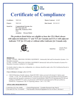 CSI 2140 CSA Class 1 Division 2 Certificate