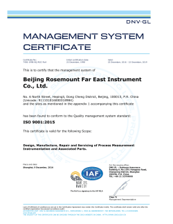 ISO Certificate: Beijing Rosemount Far East Instrument Co. Ltd.