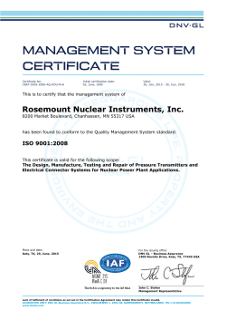 ISO Certificate: Rosemount Nuclear Instruments, Inc. - Chanhassen, MN