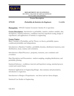 401 PROBABILITY AND STATISTICS FOR ENGINEERS