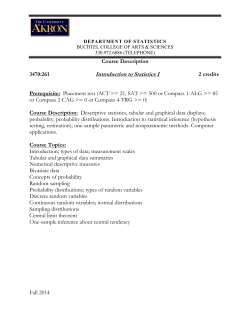 261 INTRODUCTORY STATISTICS I
