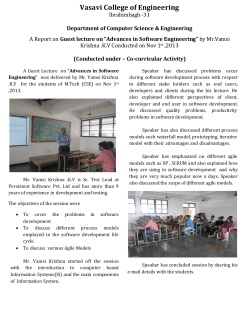 A Report on Guest lecture on &ldquo;Advances in Software Engineering&rdquo; by Mr.Vamsi Krishna .K.V Conducted on Nov 1st ,2013