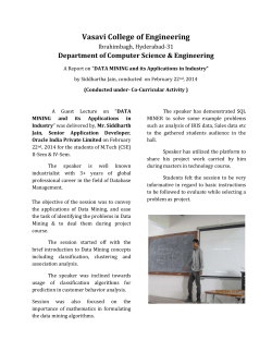 A Report on &ldquo;DATA MINING and its Applications in Industry&rdquo; by Siddhartha Jain, conducted on 22nd February, 2014
