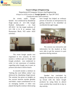 A Report on ACES session on &ldquo;Google Speaks&rdquo; on Sept 28th 2012 (Conducted under ACES activities)