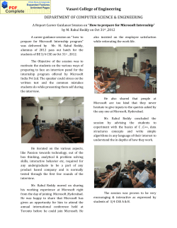 A Report Career Guidance Session on &ldquo;How to prepare for Microsoft Internship&rdquo; by M. Rahul Reddy on Oct 31st ,2012