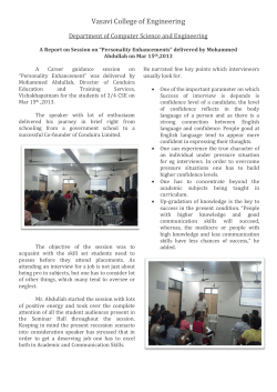 A Report on Session on _Personality Enhancements_ delivered by Mohammed Abdullah on Mar 15th,2013