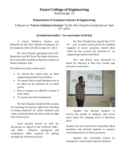 A report on Career Guidance Session by Mr. Ravi Chandra Conducted on Sept 21st ,2013.