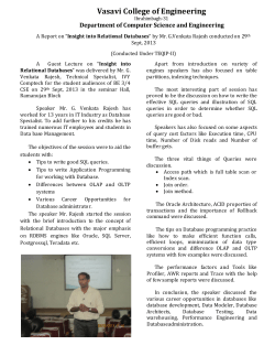 A Report on &ldquo;Insight into Relational Databases&rdquo; by Mr. G.Venkata Rajesh conducted on 29th Sept, 2013.