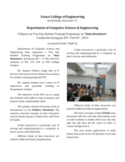 A Report on Two Day Student Training Programme on &ldquo;Data Structures&rdquo; Conducted during Jan 30th &ndash;Feb 01st , 2014.