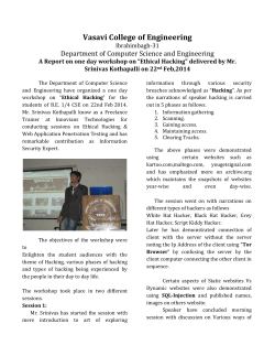 A Report on one day workshop on &ldquo;Ethical Hacking" delivered by Mr. Srinivas Kothapalli on 22nd Feb,2014